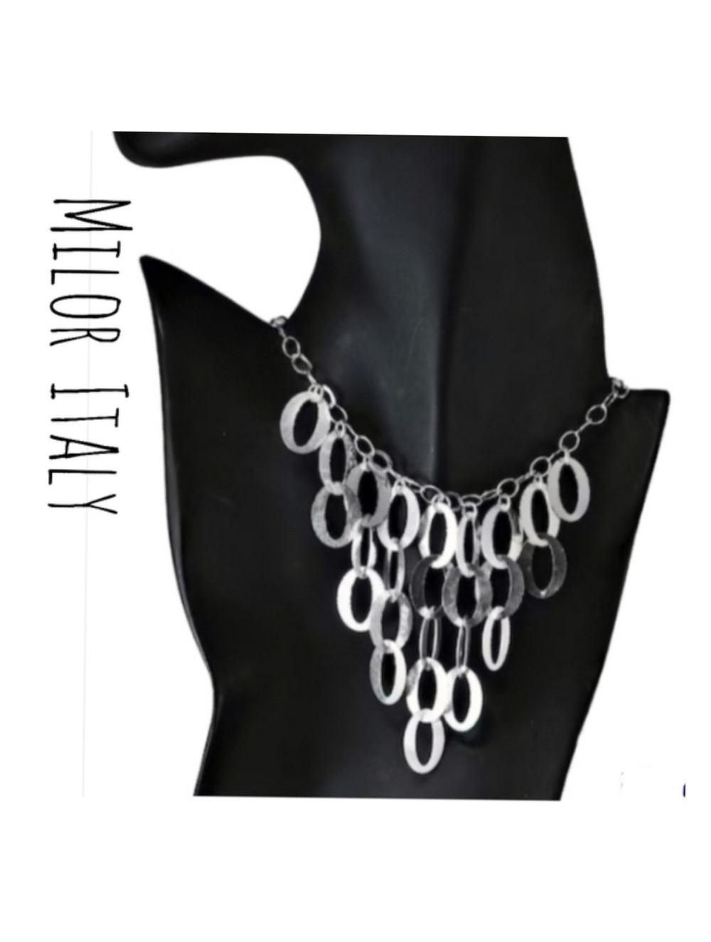 Milor Italy 925 Sterling Silver Multi Discs Cascading Bib Dangle Drop Necklace